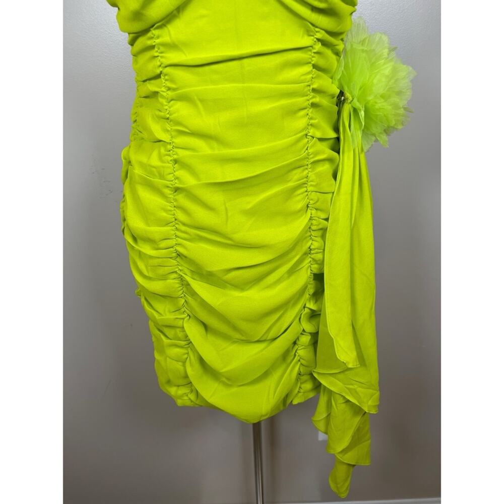 FOR LOVE & LEMONS Lorlai Ruched Rosette Train Green Mini Dress Size XS - Picture 5 of 9